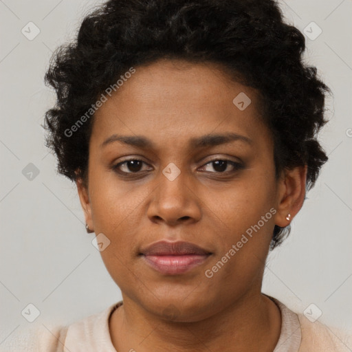 Neutral black young-adult female with short  brown hair and brown eyes