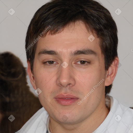 Neutral white adult male with short  brown hair and brown eyes