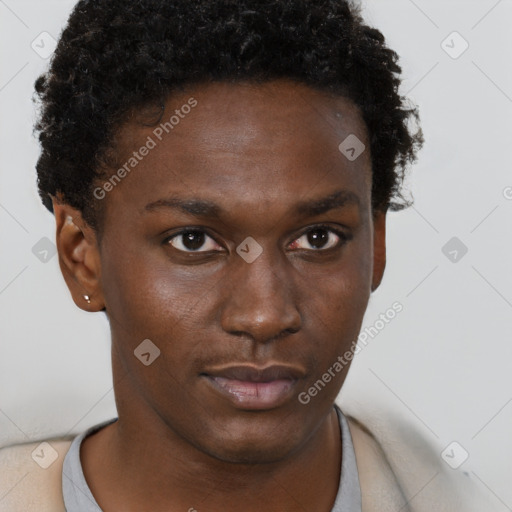 Neutral black young-adult male with short  brown hair and brown eyes