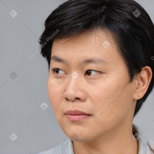 Neutral asian young-adult male with short  black hair and brown eyes