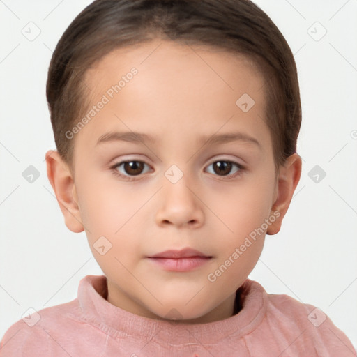 Neutral white child female with short  brown hair and brown eyes