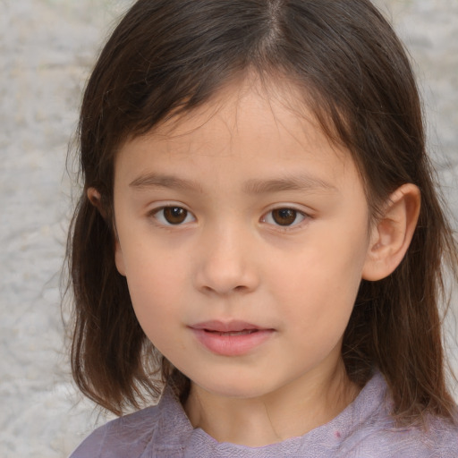 Neutral white child female with medium  brown hair and brown eyes