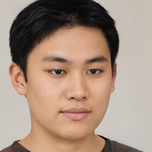 Neutral asian young-adult male with short  black hair and brown eyes
