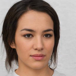 Neutral asian young-adult female with medium  brown hair and brown eyes