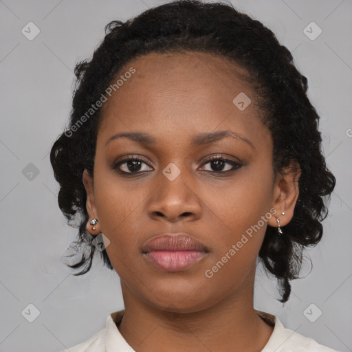 Neutral black young-adult female with medium  black hair and brown eyes