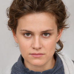 Neutral white young-adult female with medium  brown hair and blue eyes