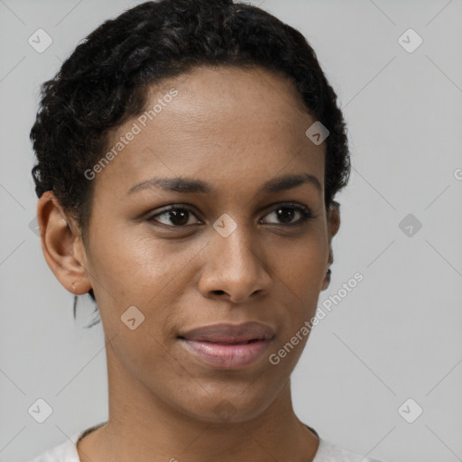 Neutral black young-adult female with short  brown hair and brown eyes