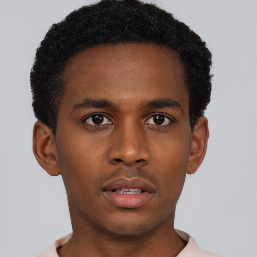 Neutral black young-adult male with short  brown hair and brown eyes
