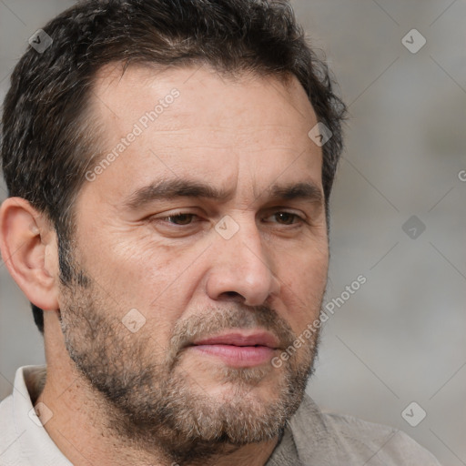 Neutral white adult male with short  brown hair and brown eyes