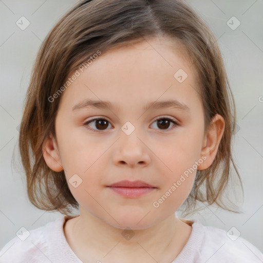 Neutral white child female with medium  brown hair and brown eyes