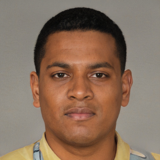 Neutral latino young-adult male with short  brown hair and brown eyes