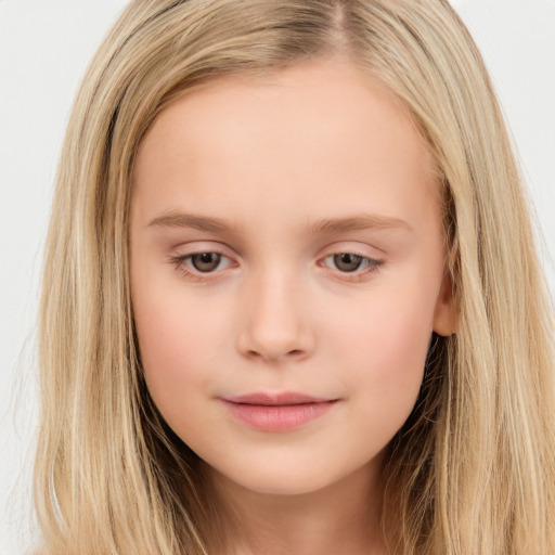 Neutral white child female with long  brown hair and brown eyes