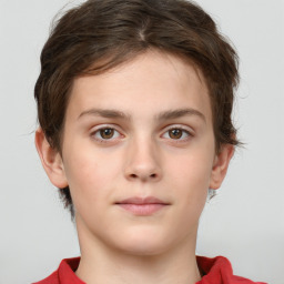 Neutral white young-adult female with short  brown hair and brown eyes