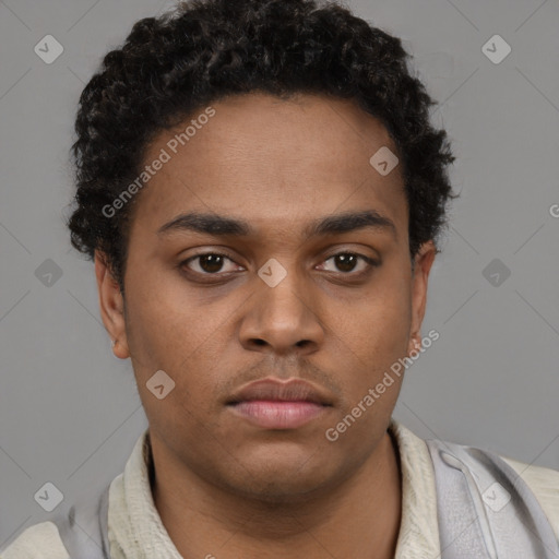 Neutral black young-adult male with short  brown hair and brown eyes