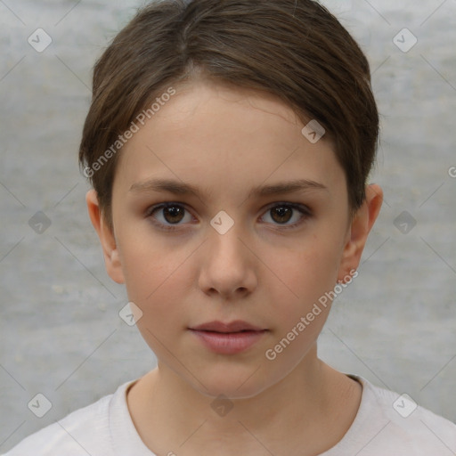 Neutral white child female with short  brown hair and brown eyes