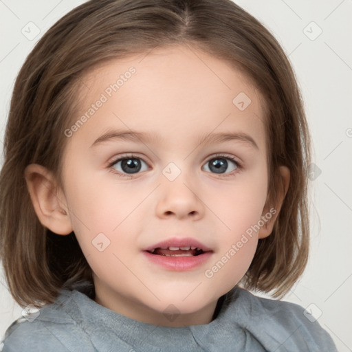 Neutral white child female with medium  brown hair and brown eyes