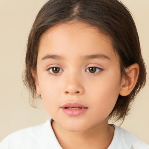 Neutral white child female with medium  brown hair and brown eyes