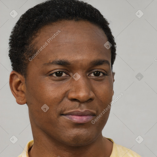 Neutral black young-adult male with short  brown hair and brown eyes