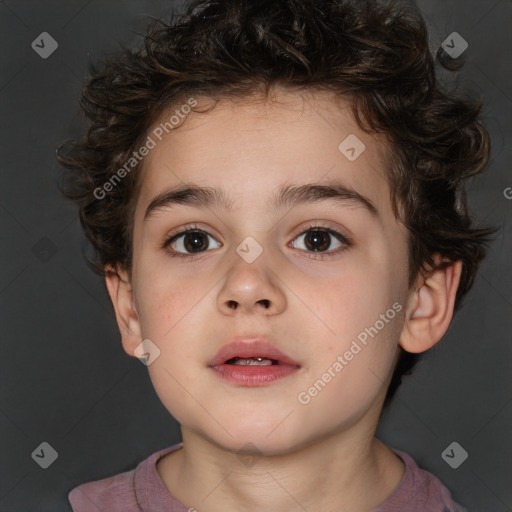 Neutral white child female with short  brown hair and brown eyes