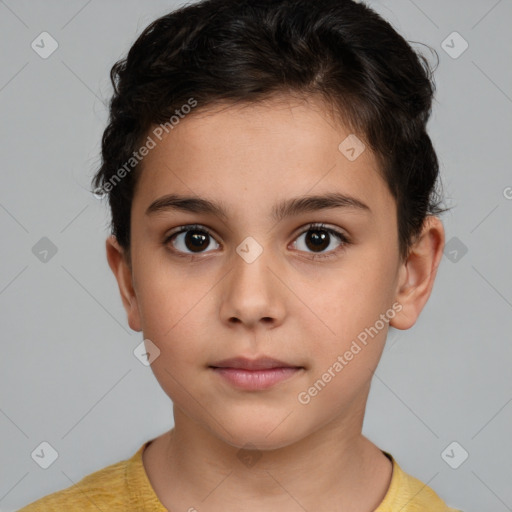 Neutral white child female with short  brown hair and brown eyes