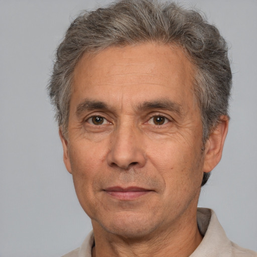 Neutral white middle-aged male with short  brown hair and brown eyes