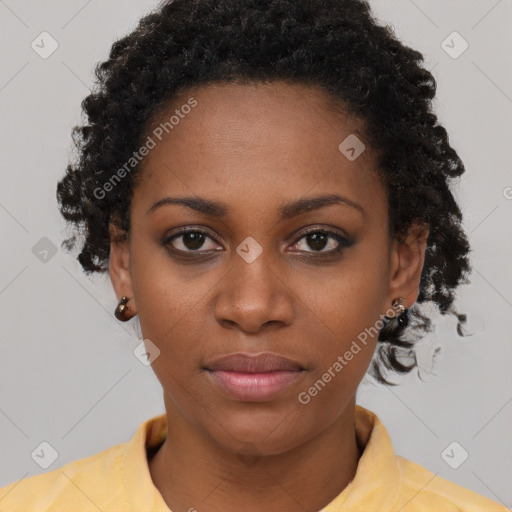 Neutral black young-adult female with short  brown hair and brown eyes