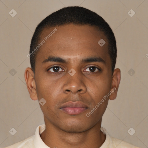 Neutral latino young-adult male with short  brown hair and brown eyes