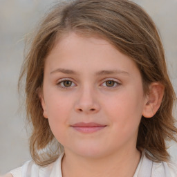 Neutral white child female with medium  brown hair and blue eyes