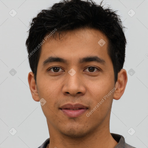 Neutral asian young-adult male with short  black hair and brown eyes