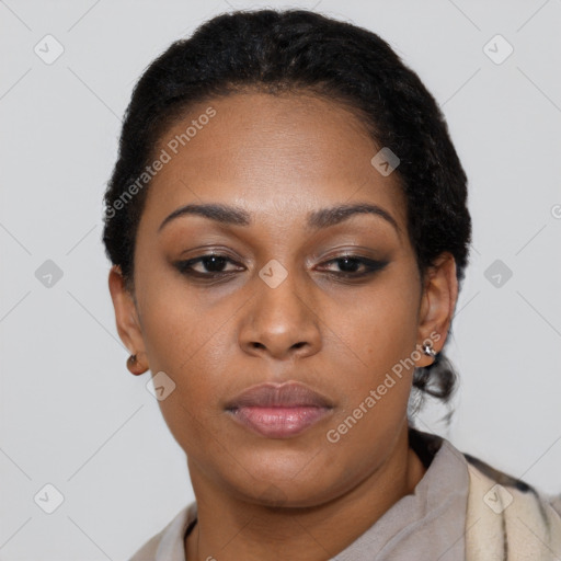 Neutral black young-adult female with short  brown hair and brown eyes