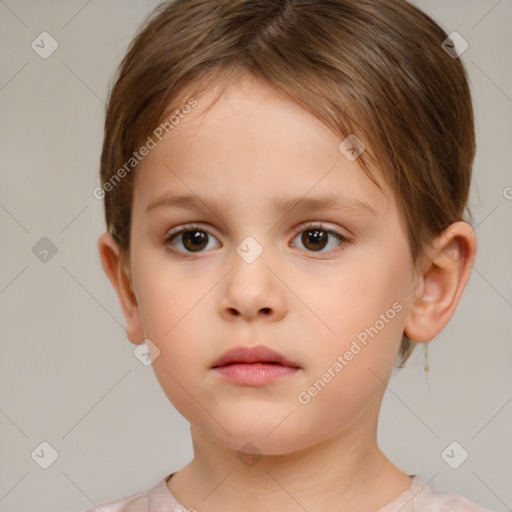 Neutral white child female with short  brown hair and brown eyes