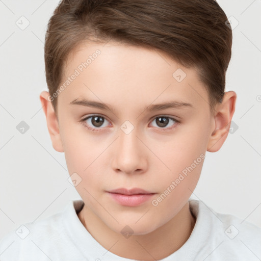 Neutral white child female with short  brown hair and brown eyes