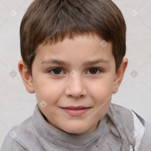 Joyful white child male with short  brown hair and brown eyes