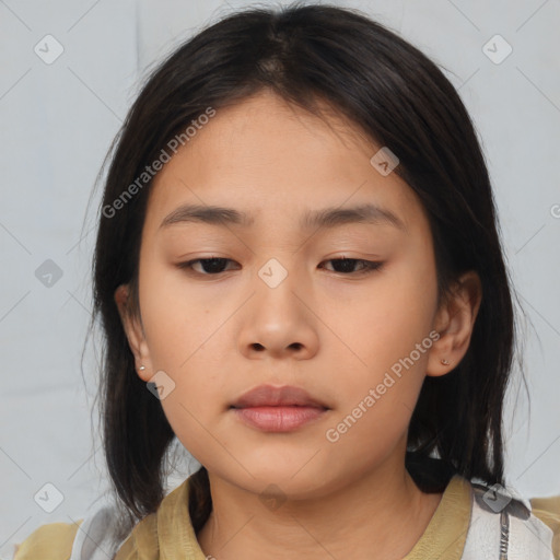 Neutral asian young-adult female with medium  brown hair and brown eyes