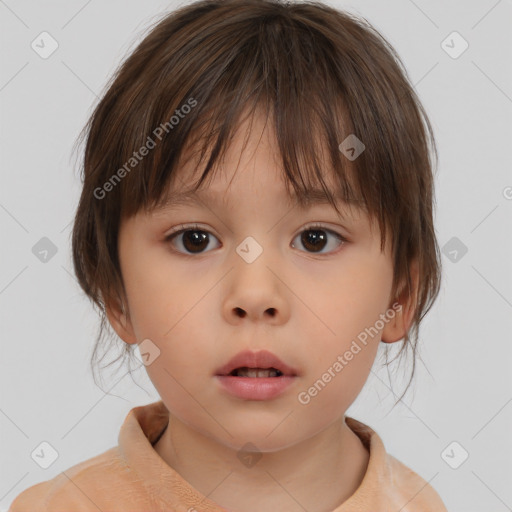 Neutral white child female with medium  brown hair and brown eyes