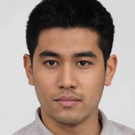 Neutral asian young-adult male with short  black hair and brown eyes