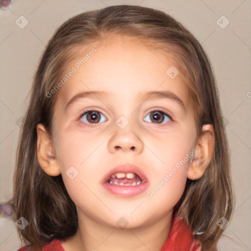 Neutral white child female with medium  brown hair and brown eyes