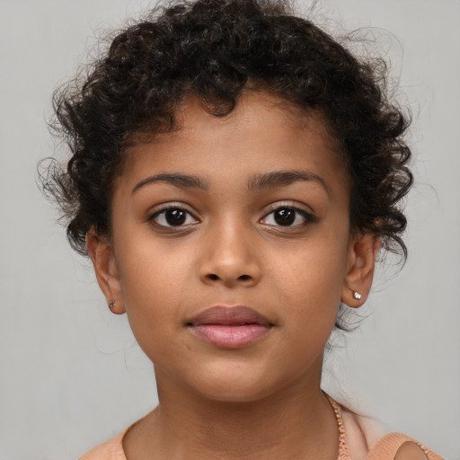 Neutral black child female with short  brown hair and brown eyes