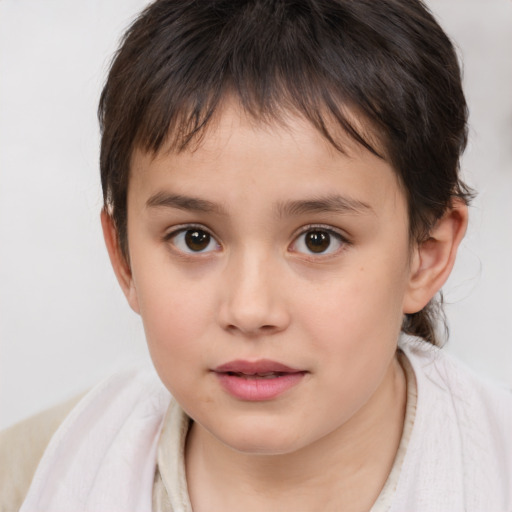 Neutral white child female with medium  brown hair and brown eyes