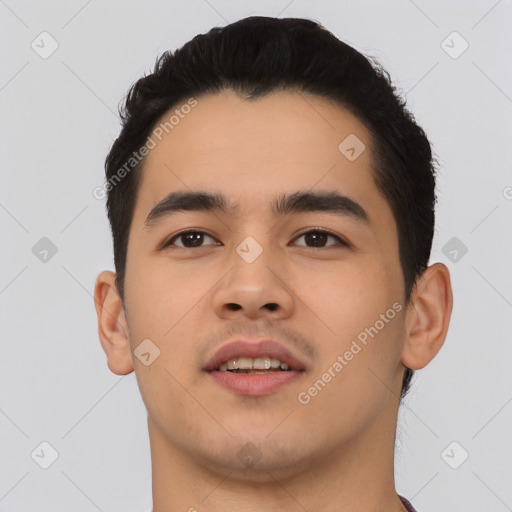 Neutral asian young-adult male with short  black hair and brown eyes