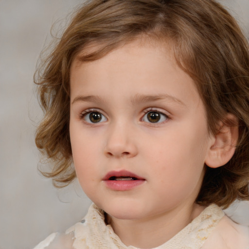 Neutral white child female with medium  brown hair and brown eyes