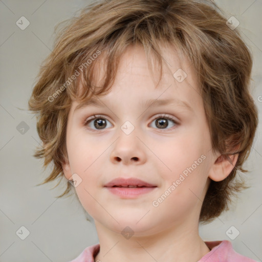 Neutral white child female with medium  brown hair and blue eyes