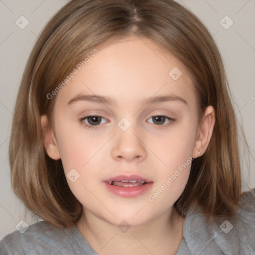 Neutral white child female with medium  brown hair and brown eyes