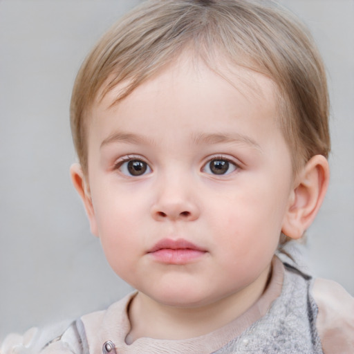 Neutral white child female with short  brown hair and blue eyes