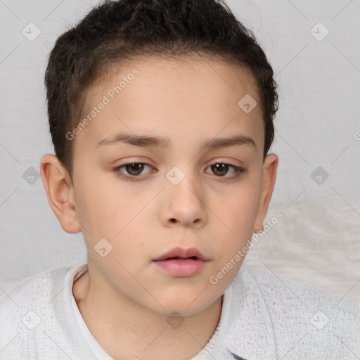 Neutral white child female with short  brown hair and brown eyes