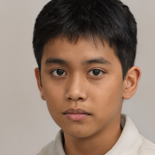 Neutral asian child male with short  brown hair and brown eyes