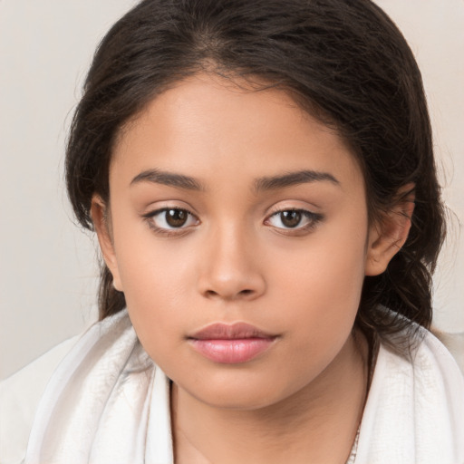 Neutral white child female with medium  brown hair and brown eyes