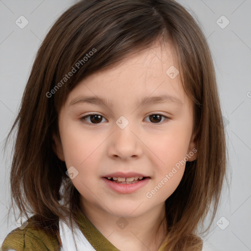 Neutral white child female with medium  brown hair and brown eyes