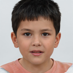 Joyful white child male with short  brown hair and brown eyes