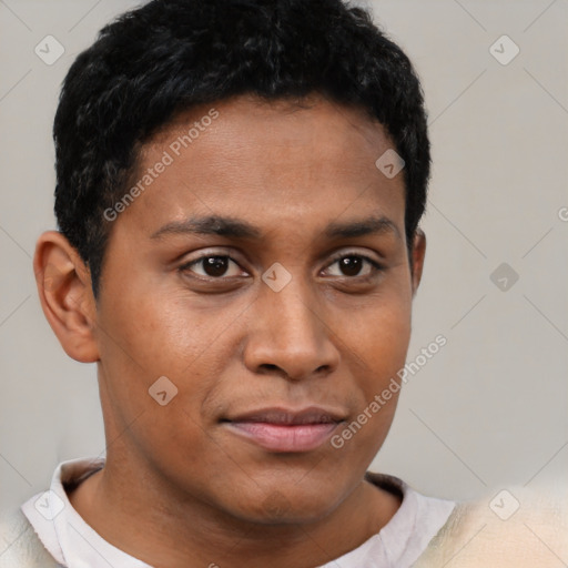 Neutral black young-adult male with short  brown hair and brown eyes